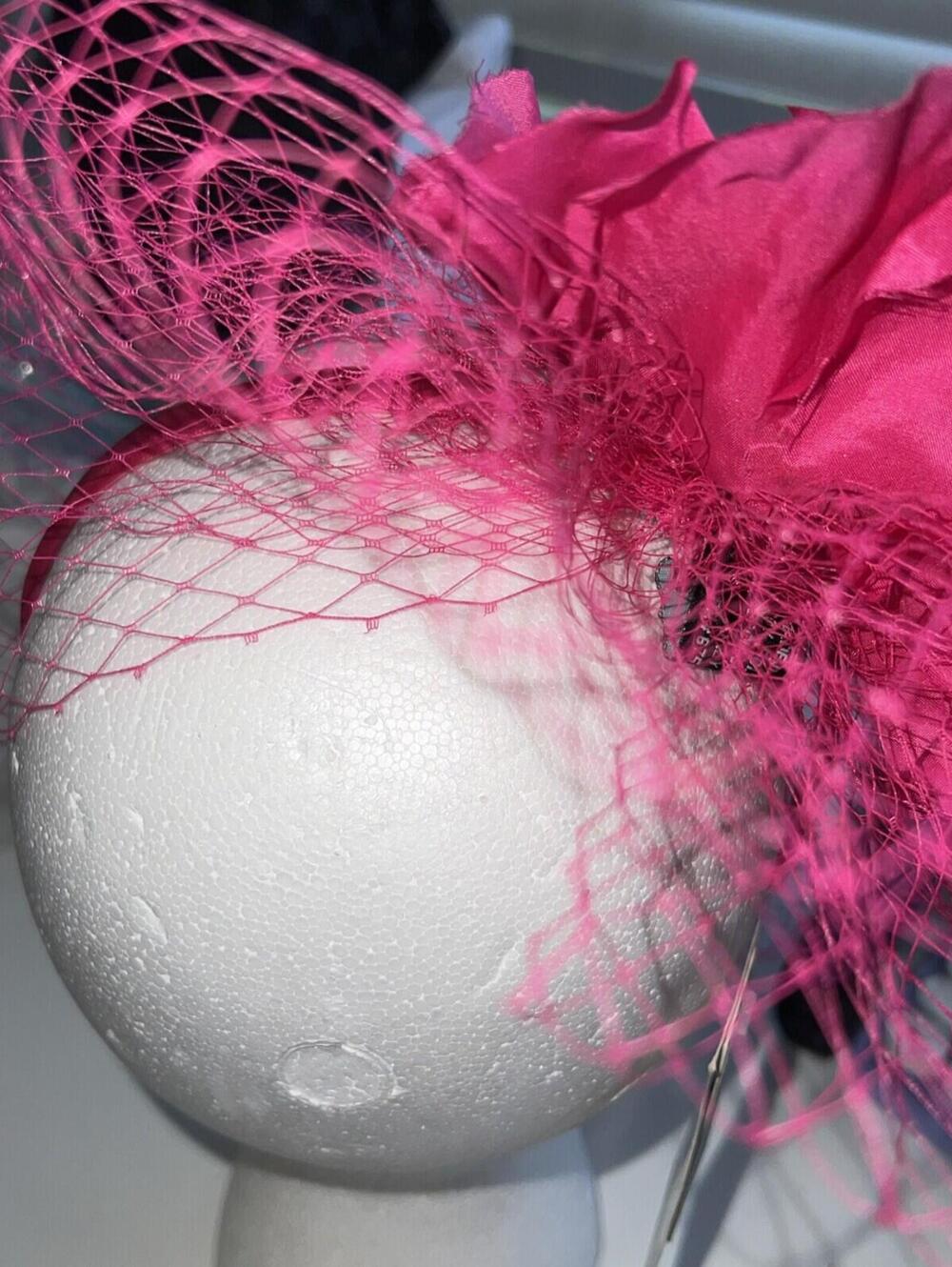August Hats Feather Flower Fascinator, Fuchsia, NWT (O2) - Picture 3 of 5